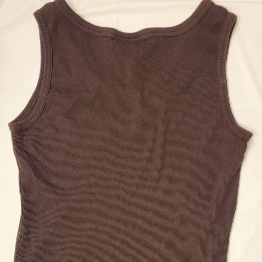 Brown Ribbed Tank Top Embellished Mounain Lake Womens Size L - Picture 7 of 11